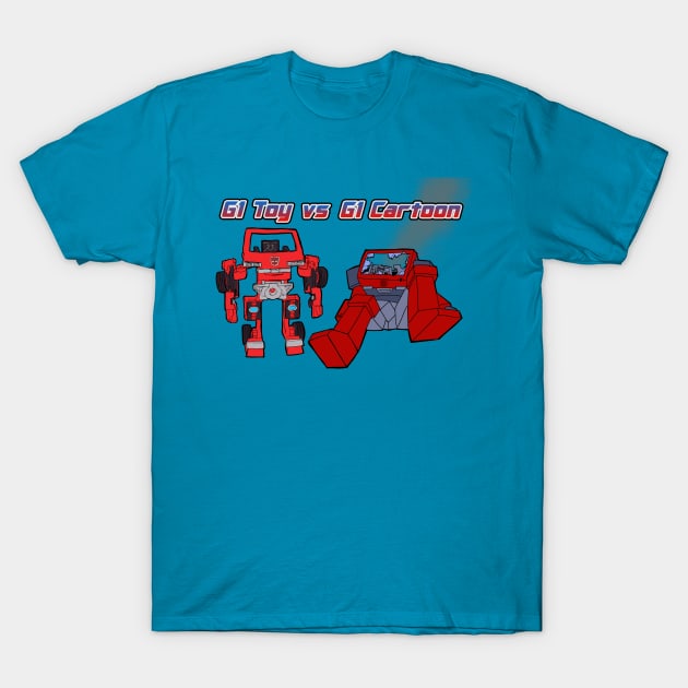 Toy vs Cartoon T-Shirt by Rumble's Blue and Friends Too 